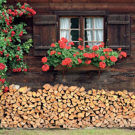 Gruyeres Switzerland, Swiss House, Swiss Chalet, Alpine Style, Cabin Exterior, Red Geraniums, Cottage Cabin, Garden Windows, Cabins And Cottages