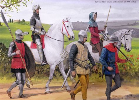 Italian Soldiers of the 14th Century English Knights, Medieval Costumes, Century Armor, Historical Warriors, Early Modern Period, Historical Armor, Wars Of The Roses, Late Middle Ages, On Horseback