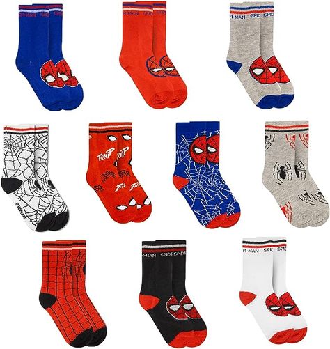 Amazon.com: Marvel Spiderman Boys Socks, 10-Pack of Decorative Spiderman Toddler Socks, Amazing Legends Socks for Boys: Clothing, Shoes & Jewelry Spiderman Pattern, Spiderman Toddler, Spider Man Design, Marvel Store, Ankle Bracelets Diy, Boys Closet, Birthday Quotes Funny For Him, Man Design, Things I Wanna Buy