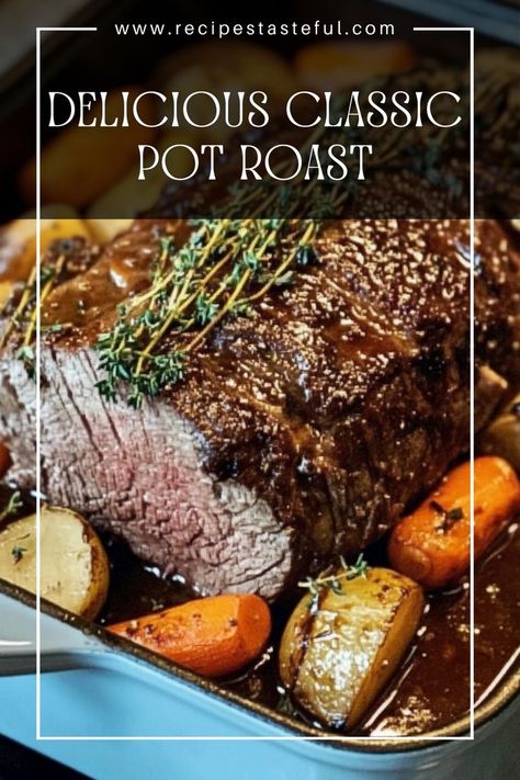 A delicious classic pot roast recipe perfect for Sunday dinner. This hearty dish features tender beef, flavorful vegetables, and a rich broth, creating a comforting meal that brings the family together. Beef Roast Pot, Roast For Dinner, Roast Seasoning Beef, Best Beef Roast In The Oven, Sunday Roast Recipes, Pot Roast In The Oven Roasting Pan, Pot Roast Stove Top, Roast Beef Dinner Ideas, Roast Beef In Oven