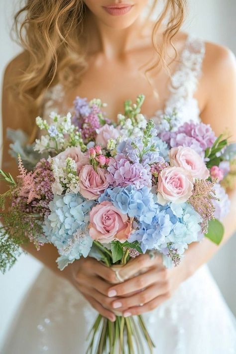 Hydrangea Bouquet Pink, Pink And Blue Flower Arrangements, Pink And Blue Bouquet, Pink Hydrangea Bouquet, Purple Hydrangea Bouquet, Pink Hydrangea Wedding, Hydrangeas Bouquet, Spring Wedding Flowers Bouquet, White Hydrangea Bouquet