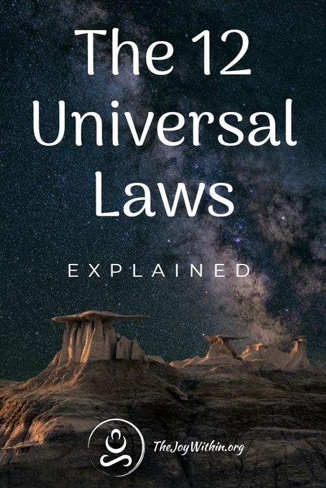 The universe is operates according to a series of simple, interconnected laws. While many people have heard about The Law of Attraction, they may not realize that The Law of Attraction is only one of 12 universal laws, immutable spiritual principles that govern how the universe works.  In this post, we’ll go through what the 12 spiritual laws of the universe are, and how you can use a few simple ideas to live by them and apply them to your life. #lawofattraction 12 Laws Of The Universe Explained, 12 Universal Laws, Spiritual Principles, Spiritual Laws, Laws Of The Universe, How The Universe Works, Universal Laws, Laws Of Life, Woo Woo