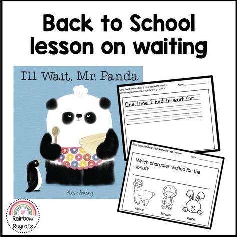 https://danielaolopes124.wixsite.com/rainbowrugrats/post/back-to-school-behavior-made-fun Start the school year with the fabulous book, "I'll Wait Mr. Panda" By Steve Antony. This story is a great book to use for teaching your class about patience. These supplemental writing, phonics and reading responses can be used while teaching those back to school skills or even used as substitute lesson plans. Teaching those routines and behaviors can be fun again with a story and fun drawing activities. Mr Panda Activities, School Behavior Management, Panda Activities, Preschool Language Arts, Primary Writing, Preschool Language, Literacy Lessons, Read Aloud Books, Kindergarten Resources