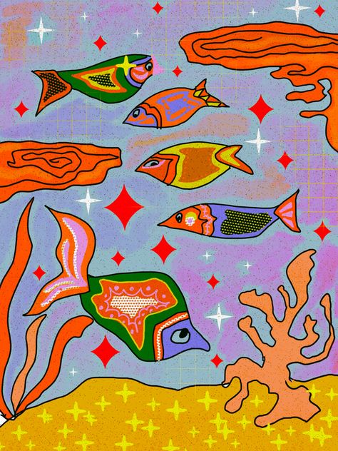 Rainbow Fish Painting, Painting Fish Easy, Fish Mural Art, Simple Fish Painting, Orange Fish, Weird Fish, Halloween Wallpaper Backgrounds, Rainbow Fish, Colorful Fish