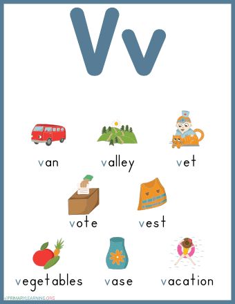 Build phonics skills and practice beginning sound V with your children! This worksheet features pictures of things that begin with the letter V. Teachers and parents can use this printable to introduce the concept of identifying words that start with the letter V. The beginning letter V is highlighted in blue to show Worksheet Numbers, Letter V Worksheets, Sight Words Worksheets, V Words, Kindergarten Phonics Worksheets, Short Sentences, Printable Alphabet Letters, Princess Birthday Invitations, Sound Words