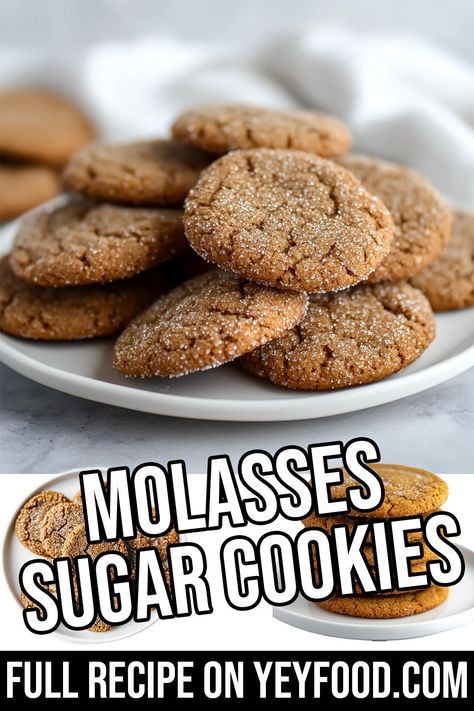 Molasses Sugar Cookies There's something undeniably comforting about a warm, freshly baked cookie. And when that cookie is a molasses sugar cookie, the aroma and flavor are truly something special. Molasses sugar cookies are a classic treat that No Chill Molasses Cookies, Mollases Sugar Cookies, Sugar Free Molasses Cookies, Archway Molasses Cookie Recipe, Malassis Cookies Recipes, Amish Molasses Cookies, Recipes With Molasses, Soft Molasses Cookie Recipe, Blackstrap Molasses Recipes