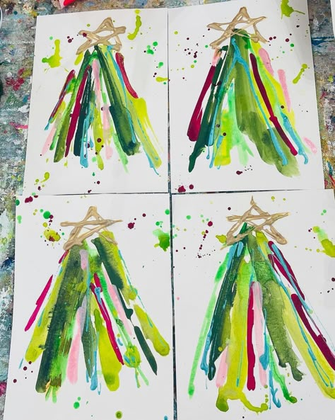 Christmas Ornament Canvas Painting, Kindergarten Christmas Art, Christmas Abstract Art, Kids Christmas Painting, Christmas Tent, Squeegee Painting, Church Painting, Textured Paint, Christmas Arts And Crafts