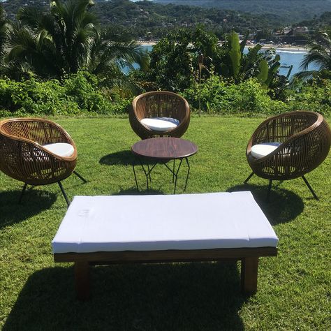 Item US 027 Rattan Chairs Wooden Dinner Table, Sayulita Wedding, Rattan Chairs, Destination Wedding Planning, Rattan Chair, Wedding Vision, Dinner Table, Outdoor Ottoman, Outdoor Bed