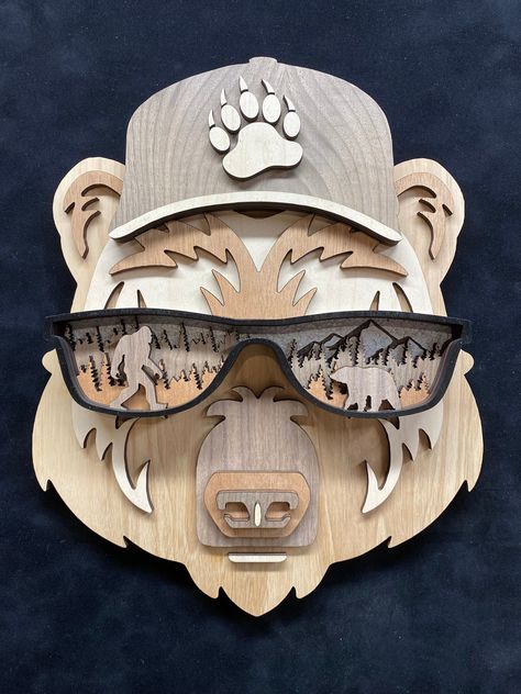 Laser Cut Wood Crafts, Head Art, Bear Wall Art, Layered Art, Art Hub, 7 Layer, Laser Art, 7 Layers, Bear Head