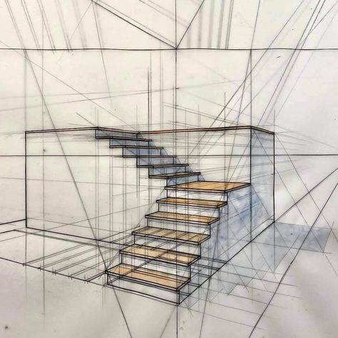 Staircase Drawing, Staircase Architecture, Stair Plan, Stairs Architecture, Interior Sketch, Plan Drawing, Perspective Drawing, Minimalist Room, Sketch Painting