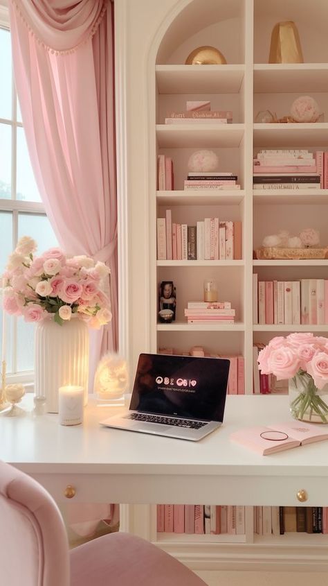 Nails Branding, Pink Home Office, Baddie Apartment Ideas, Baddie Apartment, Cottagecore House, Author Tips, Girly Office, British Cottage, Feminine Home Offices