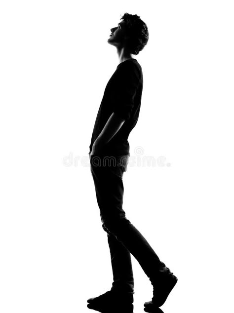 Young man silhouette walking looking up. Young man walking looking up silhouette , #SPONSORED, #silhouette, #walking, #Young, #man, #white #ad Guy Looking Up Drawing, Walking With Hands In Pockets Drawing, Walking Sideways Reference, Person Silhouette Drawing, Female Walking Pose, Man Looking Up Reference, People Looking Up, Man Walking Drawing, Man Walking Reference