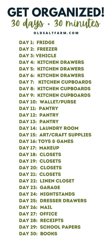 How To Organise Cupboards, Organize Your Day, 30 Day Organization Challenge, 30 Days To Organized Home, 30 Day Organization Challenge Home, Organize Ideas, 40 Days Of Decluttering, One Week Declutter Challenge, Get Organized