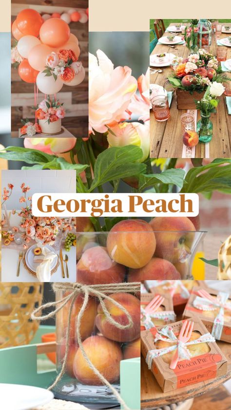 Peach Engagement Party, Georgia Peach Baby Shower, Peaches Baby Shower Theme, Peach Bridal Shower Ideas, Peach Baby Shower Theme, Peach Baby Shower Ideas, One Sweet Birthday, 13 Birthday Party Ideas, Wedding Shower Theme