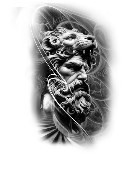 Male Chest Tattoos Ideas Men, Hercules Tattoo Design, Hermes Tattoo, Hercules Tattoo, Chest Tattoo Stencils, Poseidon Tattoo, Zeus Tattoo, Animal Sleeve Tattoo, Lion Tattoo Sleeves