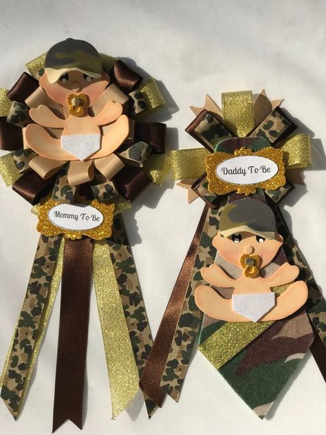 Camouflage Baby Shower, Baby Corsage, Camouflage Party, Army Theme, Baby Shower Camo, Army Baby, Military Baby, Baby Boy Camo, Diy Corsage