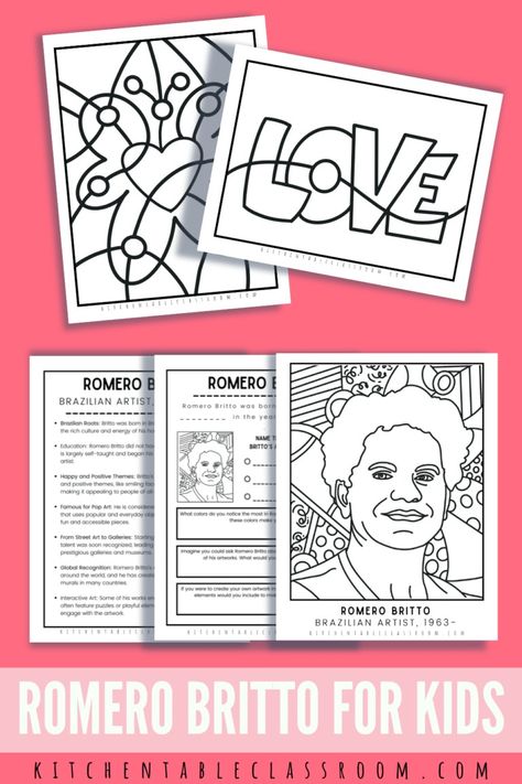 Romero Britto for kids - The Kitchen Table Classroom Romero Britto Art Lesson, Art Lessons For Elementary, Art Summer Camp, Romero Britto Art, Britto Art, Heart Art Projects, Art Sub Plans, Parenting Lessons, Art History Lessons