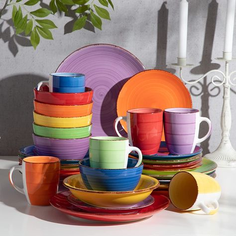 Colorful Plates And Bowls, Colorful Plates, Colorful Dinnerware, Healthy Chips, Plates And Bowls Set, Pattern Ceramic, Stoneware Dinnerware Sets, Stoneware Dinnerware, Spiral Pattern