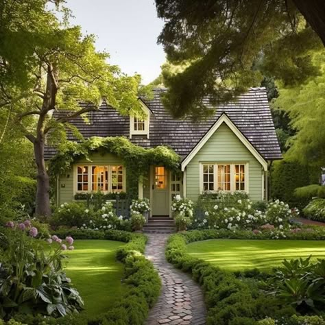 Cute Cottage Home Exterior, Small Cottages Exterior, House Images Beautiful, Spring Cottage Exterior, Cottage House Inspiration, Quaint Home Exterior, Small Cosy House Exterior, Small Beautiful Homes Exterior, Cozy Cottage House Exterior