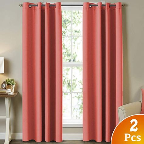 Amazon.com: Thermal Insulated Sliding Window Curtains, Blackout Curtains for Living Room Energy Efficient Window Curtains/Drapes Solid 2 Panels Each Panel 52" W x 108" L, Grommet, Solid Coral: Kitchen & Dining Coral Curtains, Girls Room Curtains, Coral Bedroom, Blackout Window Treatments, Teal Living Rooms, Blackout Curtains Bedroom, Grommet Panels, Pink Curtains, Long Curtains