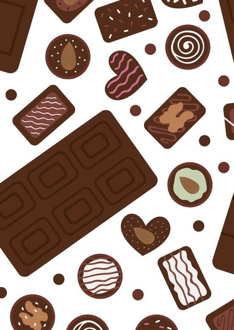 In honor of world chocolate day Chocolate Day Drawing, Chocolate Journal Ideas, Chocolate Card Ideas, Chocolate Pattern Design, Chocolate Sticker Design, Illustrated Chocolate Packaging, World Chocolate Day, Cute Journal, Food Cover