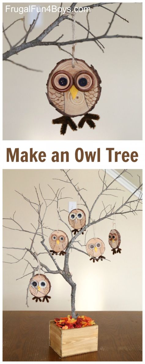 How to make a wood slice owl Tre Kunst, Owl Craft, Fun Fall Crafts, Owl Tree, Wood Slice Crafts, Owl Crafts, Owl Ornament, Autumn Crafts, Thanksgiving Crafts