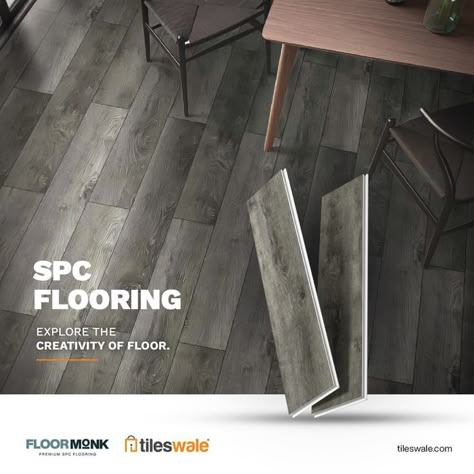 Elegant SPC flooring is an easy way to add a touch of modern style and comfort to any room. Discover the vast world of the floor with SPC and make it part of your home🏠😀 #spc #spcflooring #spcfloor #vinylflooring #vinylfloor #nature #wood #design #unique #homedecor #interior #interiordesign #flooring #flooringidea #woodflooring #easyinstallation #waterprooffloring #moisturebarrier #slipresistantflooring #stonepolymercomposite #growwood #floormonk Flooring Advertisement, Tiles Ads, Interior Design Wood, Spc Flooring, Luxury Flooring, Furniture Ads, Lvt Flooring, Graphic Design Flyer, Parquet Flooring