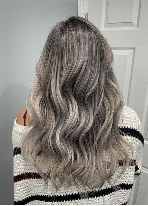 Dark Roots Blonde Hair Balayage Ash Grey, Greyish Blonde Hair Ash Brown, Light Brown Silver Hair, Unique Beautiful Tattoos, Metallic Blonde Hair, Low Maintenance Ash Blonde Hair, Ash Grey Balayage Asian, Grey Ash Blonde Hair, Ashy Brown Blonde Hair