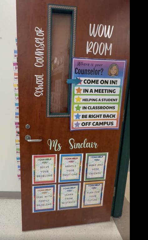 School Counseling Office Design, Counselor Door Decorations, School Counselor Office Door, Elementary School Counselor Office, Counseling Office Design, School Counselor Door, School Counselor Decor, School Counselor Office Decor, School Counseling Office