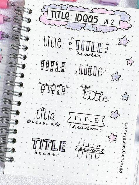 Bullet Journal Titles, Title Ideas, Bullet Journal Font, Bullet Journal Ideas Templates, Journal Fonts, Bullet Journal Banner, Bullet Journal Mood Tracker Ideas, Bullet Journal Notes, Bulletin Journal Ideas