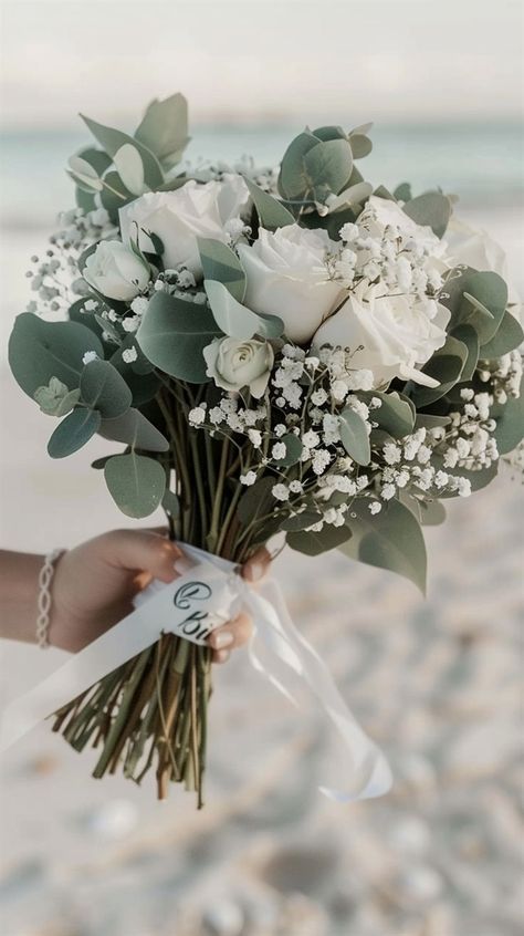 Sage Green Bridal Flowers, Green Theme Wedding Flowers, Simple Sage Wedding Decor, Wedding Bouquet Idea, Sage Green And Gold Wedding Theme Centerpieces, Sage Green And White Wedding Flowers, Sage Wedding Aesthetic, Sage Green Prom Bouquet, Sage Green And White Bouquet