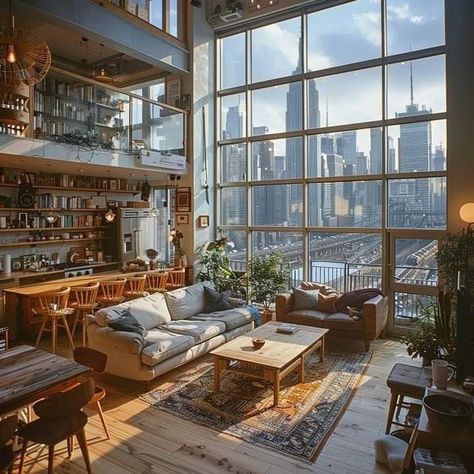 New York Town House Interiors, New York Apartment Big Windows, Nyc Apartment Realistic, Chicago High Rise Apartment Aesthetic, Nyc Artist Loft, City Apartment Interior, Aesthetic Nyc Apartment, New York Apartment Aesthetic, New York Flat