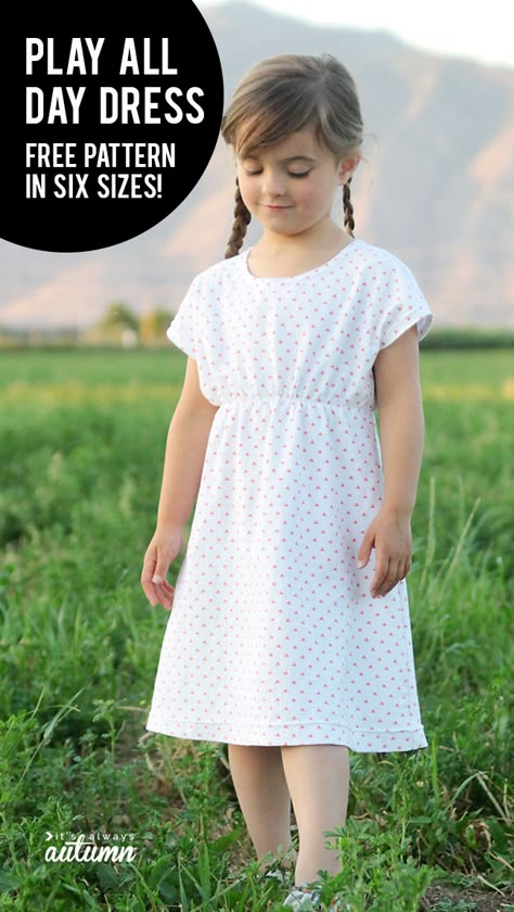 Girls Dress Pattern Free, Dress Pattern Free, Girls Dress Pattern, Dresses By Pattern, Sewing Kids Clothes, Girl Dress Pattern, Dress Patterns Free, Play All Day, Sewing 101