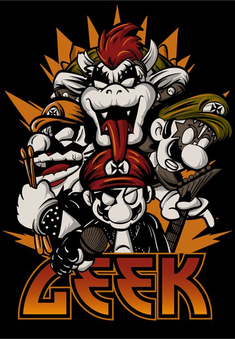 GEEK on Behance Super Mario Art, Nintendo Art, Anime Tshirt, Mario Art, Graphic Tshirt Design, Halloween Tattoos, June 15, Custom Tshirt Design, Video Game Art