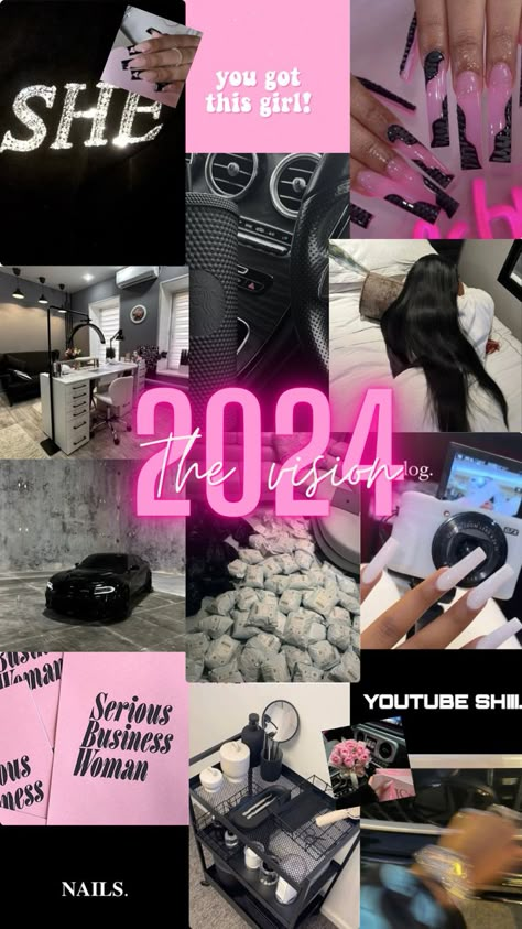 Baddie Vision Board 2024, Cute 2024 Vision Board, Pretty Vision Board Ideas, All About Me Vision Board, Vision Board Ideas Canva, Canva Vision Board Template, Vision Board Decor Ideas, Diy Vision Board Inspiration, 2024 The Vision