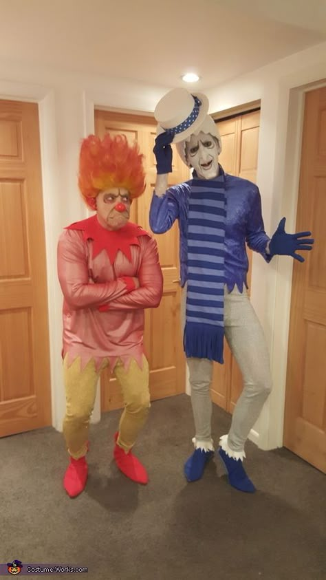 Snow Miser and Heat Miser, Heat Miser and Snow Miser Costume Misfit Toys Costume, Snow Miser Costume, Heat Miser Costume, Heat Miser Makeup, Group Christmas Costumes, Christmas Costumes Couples, Heat Miser And Snow Miser, Spirit Costumes, Creative Galaxy