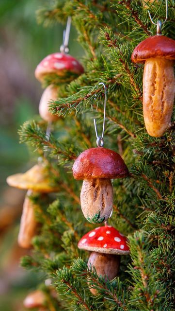 Vintage Mushroom Decor, Diy Mushroom, Homemade Christmas Presents, Mushroom Ornaments, Decorate For Christmas, Mushroom Crafts, Sustainable Christmas, Eco Friendly Christmas, Clear Ornaments