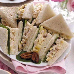 Tuna Tea Sandwiches    •1 can (6 ounces) light water-packed tuna, drained and flaked  •1 to 2 tablespoons mayonnaise  •1/4 teaspoon lemon-pepper seasoning  •4 tablespoons crumbled goat cheese  •4 slices multigrain bread, crusts removed  •4 large fresh basil leaves Tuna Tea Sandwiches Recipes, Tiny Sandwiches, Tuna Sandwiches, Tea Party Sandwiches, Sandwiches Recipes, Tea Sandwiches Recipes, Zucchini Pancakes, Multigrain Bread, Pepper Seasoning