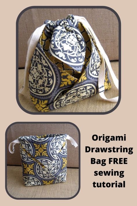 Easy Sew Drawstring Bag, Diy Bag Pattern Free, Origami Gift Bag, Sewing Totes, Origami Tote Bag, Drawstring Bag Diy, Drawstring Bag Tutorials, Drawstring Bag Pattern, Origami Bag