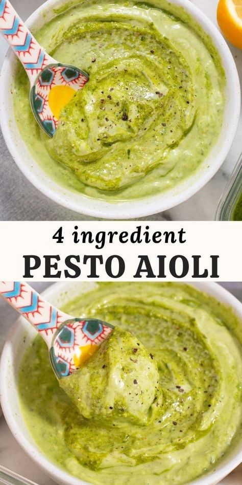 Basil Pesto Aioli, Green Aioli Sauce, Pesto Aoli Recipe Easy, Garlic Pesto Aioli, Pesto Sauce For Sandwich, Pesto Bread Dipping Sauce, Spicy Pesto Sauce, Pesto Aioli Sandwiches, Pesto Dipping Sauce For Bread