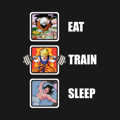 Check out this awesome 'Eat%2C+Train%2C+Sleep+%28Goku+Squat%29' design on @TeePublic! Saiyan Workout, Goku Workout, Bodyweight Workout Routine, Exercise Video, Dragonball Super, Bodyweight Exercises, Dragon Ball Super Artwork, Dragon Ball Super Goku, Dragon Ball Wallpapers