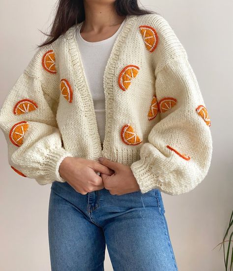 Diy Crochet Sweater, Orange Outfits, Crochet Sweater Design, Kawaii Outfit, Orange Pullover, Sweater Handmade, Orange Cardigan, Crochet Vest Pattern, Orange Outfit