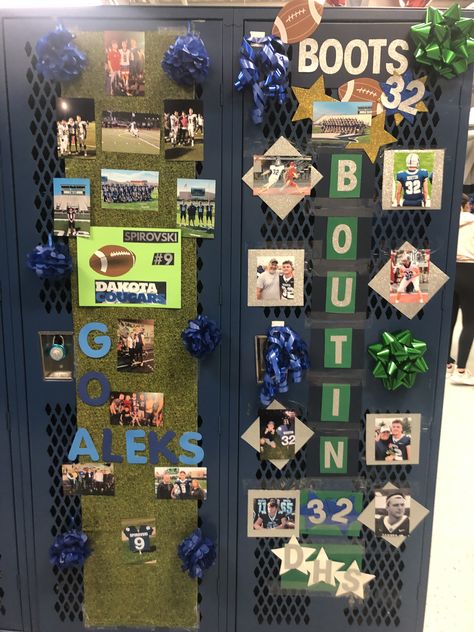 Hoco Locker Decorations Football, Varsity Football Locker Room Decorations, Homecoming Locker Room Decorations Football, Decorating Lockers For Football Players, Locker Decorations Football, Locker Decorations For Sports Football, Football Player Locker Decorations, Football Locker Decorations, Locker Ideas