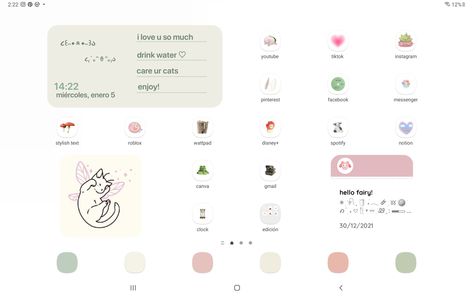 Tablet Theme Aesthetic, Samsung Tablet Setup, Aesthetic Mac Homescreen, Android Tablet Homescreen Layout, Aesthetic Samsung Tablet Layout, Tablet Homescreen Ideas Samsung, Samsung Tablet Homescreen Ideas, Samsung Tab Homescreen Ideas, Samsung Tablet Homescreen Layout