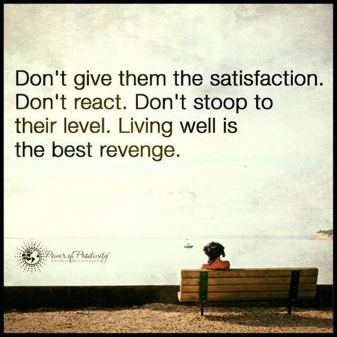 Living well is the best revenge. Don't react, don't stoop to their level Stop Reacting To Everything, Stop Reacting Quotes, Retaliation Quotes, React Quotes, Revenge Quotes, The Best Revenge, And So It Begins, Quotes About Everything, Power Of Positivity