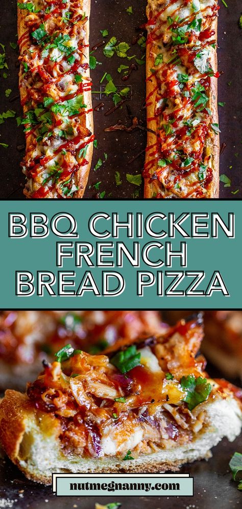 This smoked mozzarella BBQ chicken French bread pizza is packed full of flavor and a breeze to make. I made it even easier by using rotisserie chicken so it's ready in just 30 minutes! French Bread Chicken Sandwich, Bbq Chicken French Bread Pizza, French Bread Dinner Ideas, Chicken French Bread Pizza, Ranch Chex Mix Recipes, Chicken French Bread, Using Rotisserie Chicken, Chicken French, Smoked Mozzarella