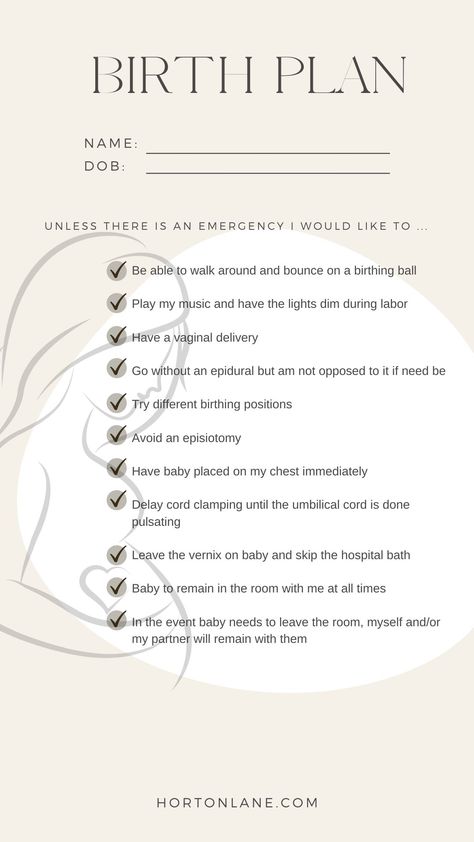 Horton Lane | My Simple Birth Plan Birth Tips Labour, Simple Birth Plan Template, How To Make A Birth Plan, Prenatal Appointment Schedule, Unmedicated Birth Plan, Natural Birth Plan Examples, Holistic Birth Plan, Birth Plans Ideas, Home Birth Set Up