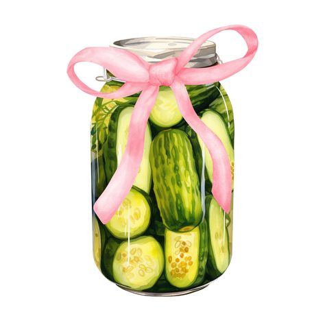 Digital download of pickle jar with pink bow SVG. Pickle Jar Painting, Pickle Aesthetic, Pickle Pictures, Junk Food Snacks Aesthetic, Pickle Picture, Jar Of Pickles, Emoji Stickers Iphone, Rose Svg, Sticker Inspo