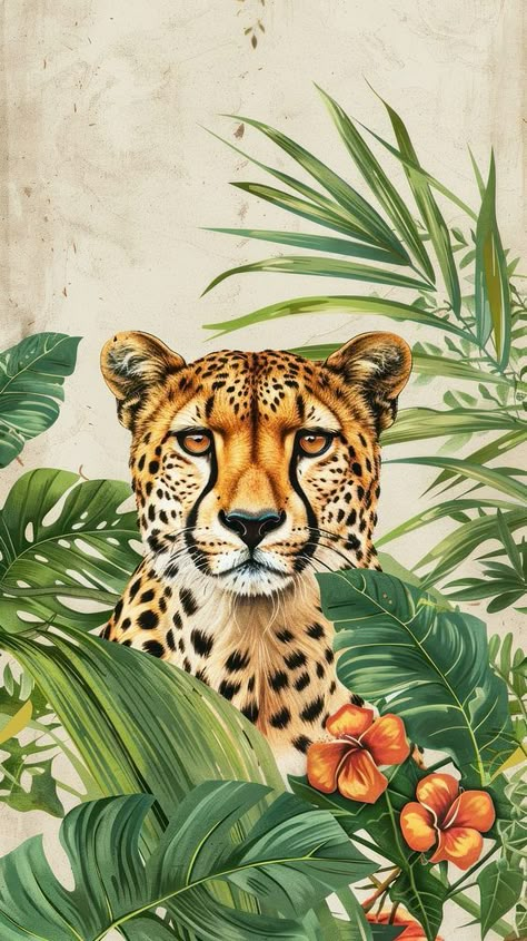 Cheetah jungle vegetation rainforest | premium image by rawpixel.com / Tanat Chittirungsan Leopard Print Fashion Illustration, Leopard Illustration Art, Jungle Animals Drawing, Jungle Drawings, Drawing Cheetah, Cheetah Painting, Safari Aesthetic, Flora And Fauna Art, Painting Jungle