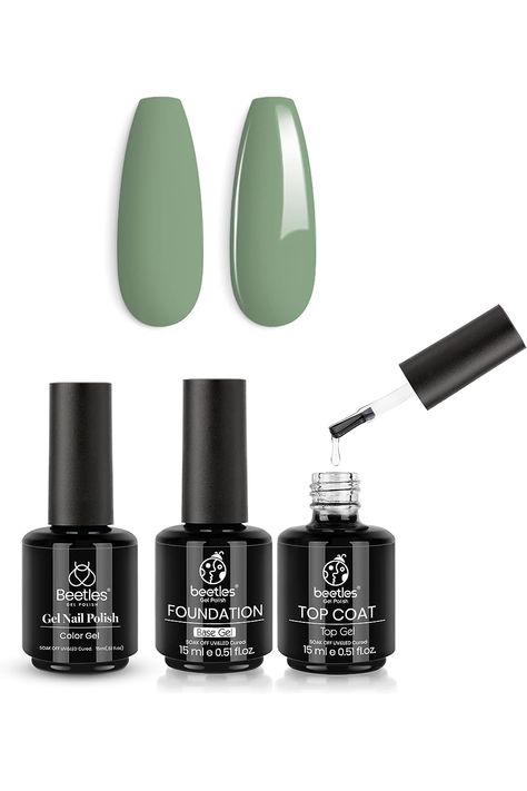 Beetles Eucalyptus Green/Sage Green Color Gel Nail Polish 15ml Nail Art Manicure Salon 0.5Oz &amp; 2 Pcs 15ml No Wipe Gel Top and Base Coat Set - Shine Finish and Long Lasting, Soak Off LED Nail Lamp Eucalyptus Green, Coat Set, Sage Green Color, Green Sage, Led Nail Lamp, Nail Lamp, Beetles, Base Coat, Gel Nail